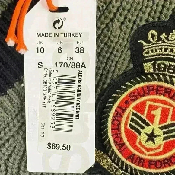 Superdry Alexis Varsity Vee Knit Jumper Sweater Green NWT Women Size 6 - Picture 3 of 4